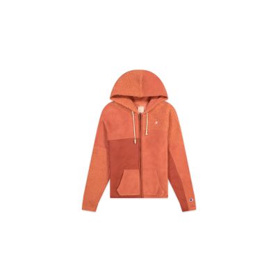 Champion Patchwork Velour Fleece ZIP-UP Hoodie - Orange - Hoodie Champion Patchwork Velour Fleece ZIP-UP Hoodie - Orange - Hoodie